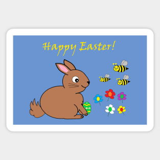 Happy Easter, Bunny rabbit, with bees and flowers Sticker